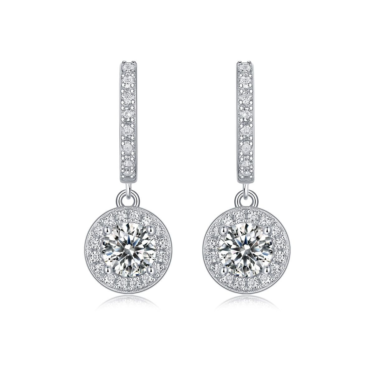 Pair of diamond earrings on a white background