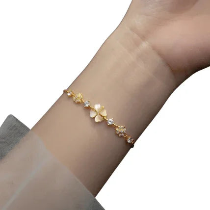 Opal Blossom Sterling Silver Bracelet – Four Petal Floral Design - Viva La Plata